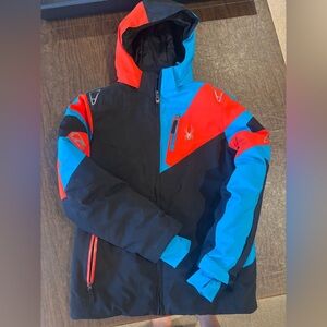 Boy’s Spyder Hooded Colorblock Jacket - Black, Blue & Red